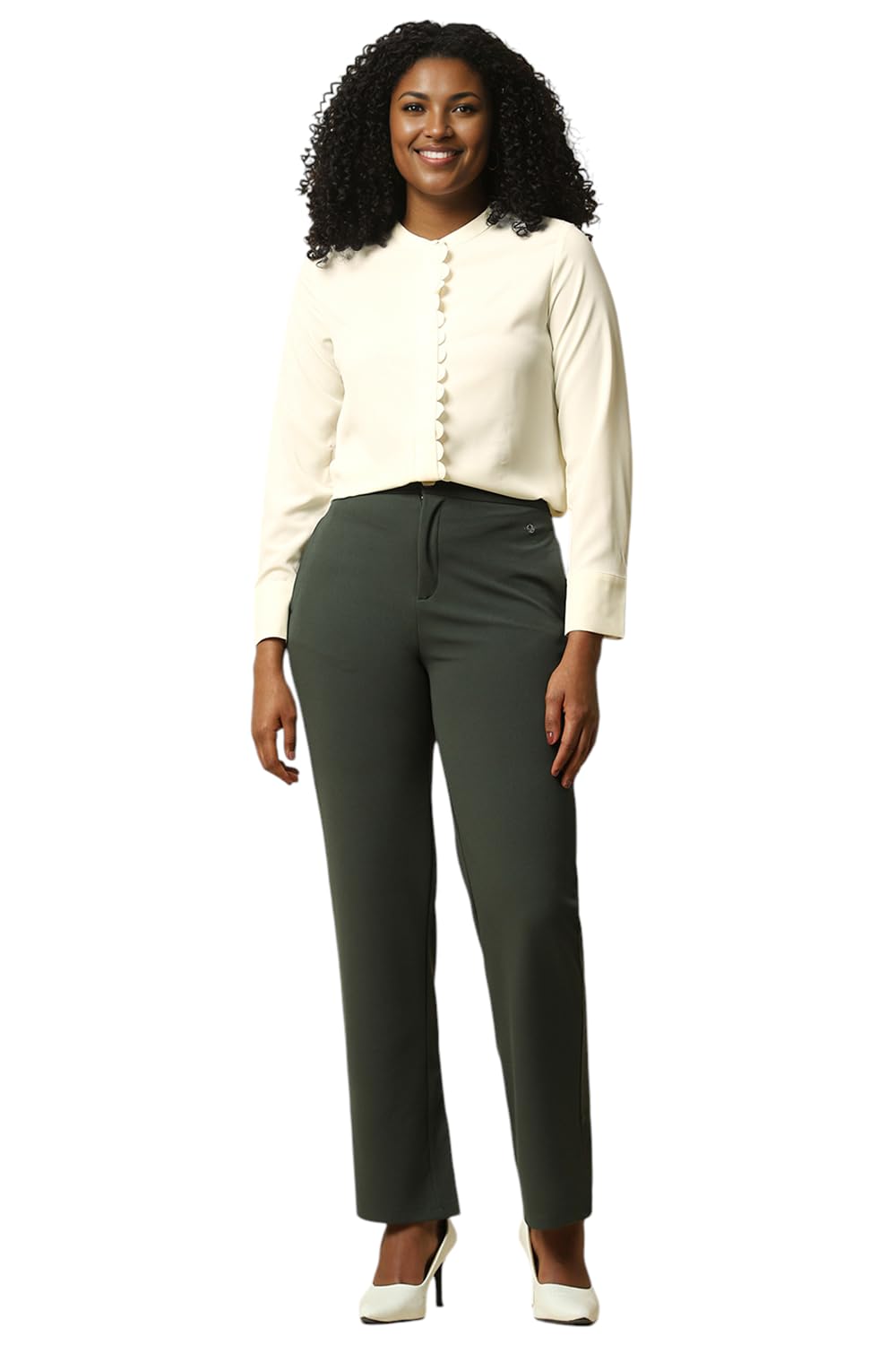 Allen Solly Women's Cream Plain Long Sleeve Formal Shirt