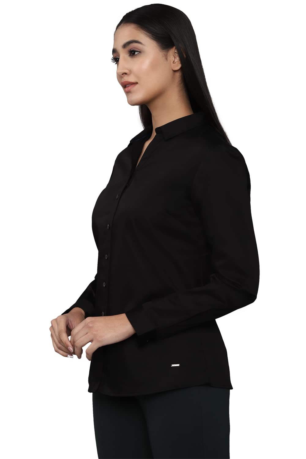 Allen Solly Women's Black Plain Long Sleeve Casual Shirt