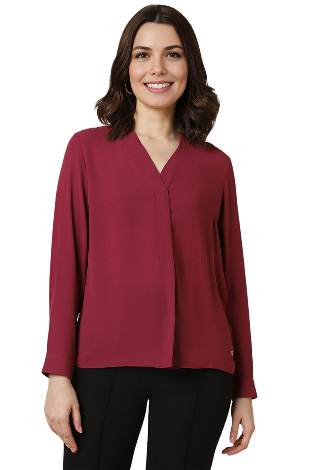 Allen Solly Women's Polyester Red Plain Long Sleeve Casual Shirt