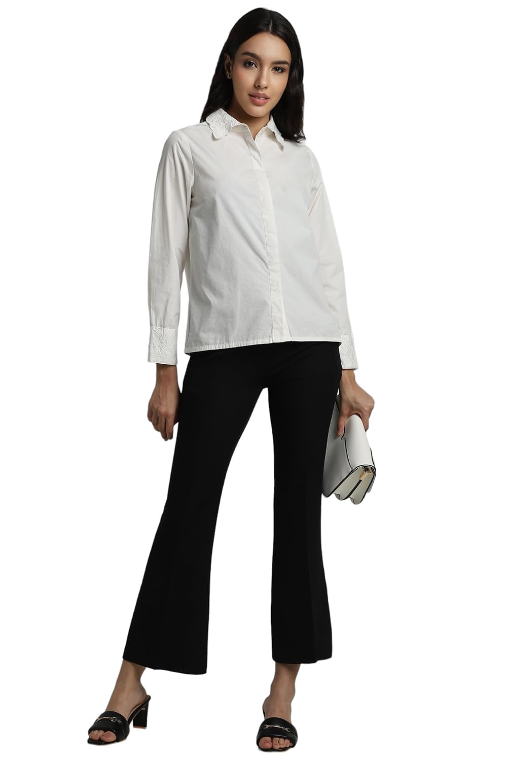 Allen Solly Women's White Plain Long Sleeve Casual Shirt