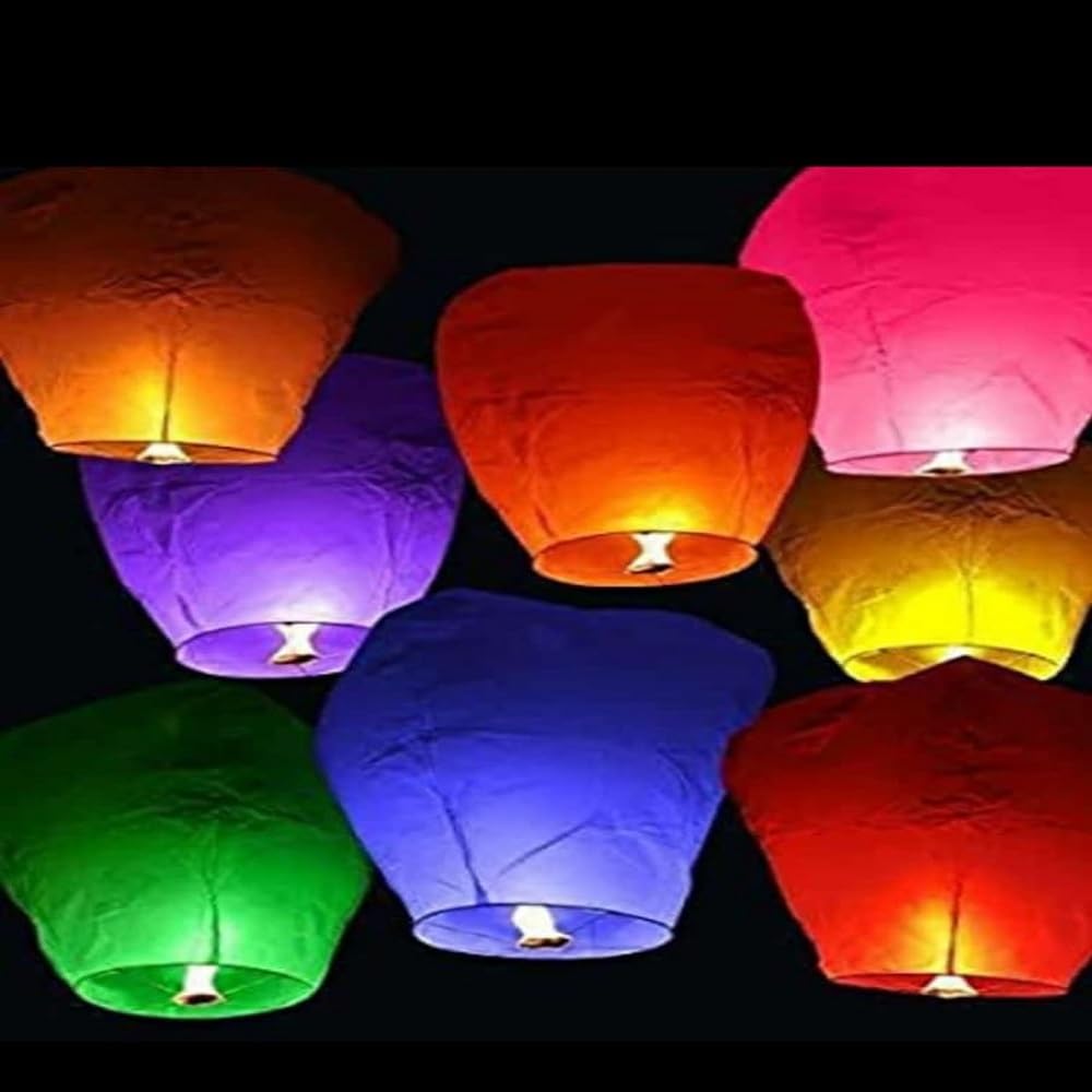 Party Crave "Luminous Sky Lantern: Light Up Your Night" | Sky Lantern For Marriage/Diwali/Birthday/Christmas/All Festival (Multi Color) (10pc Packing)