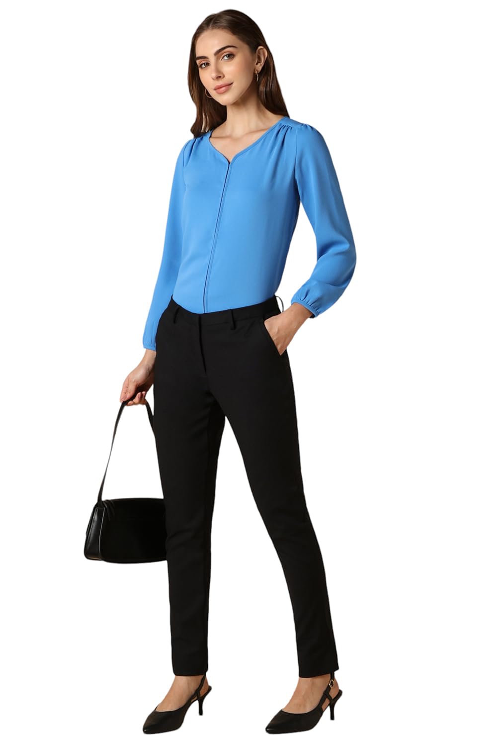 Allen Solly Women's Blue Plain Full Sleeve Formal Shirt