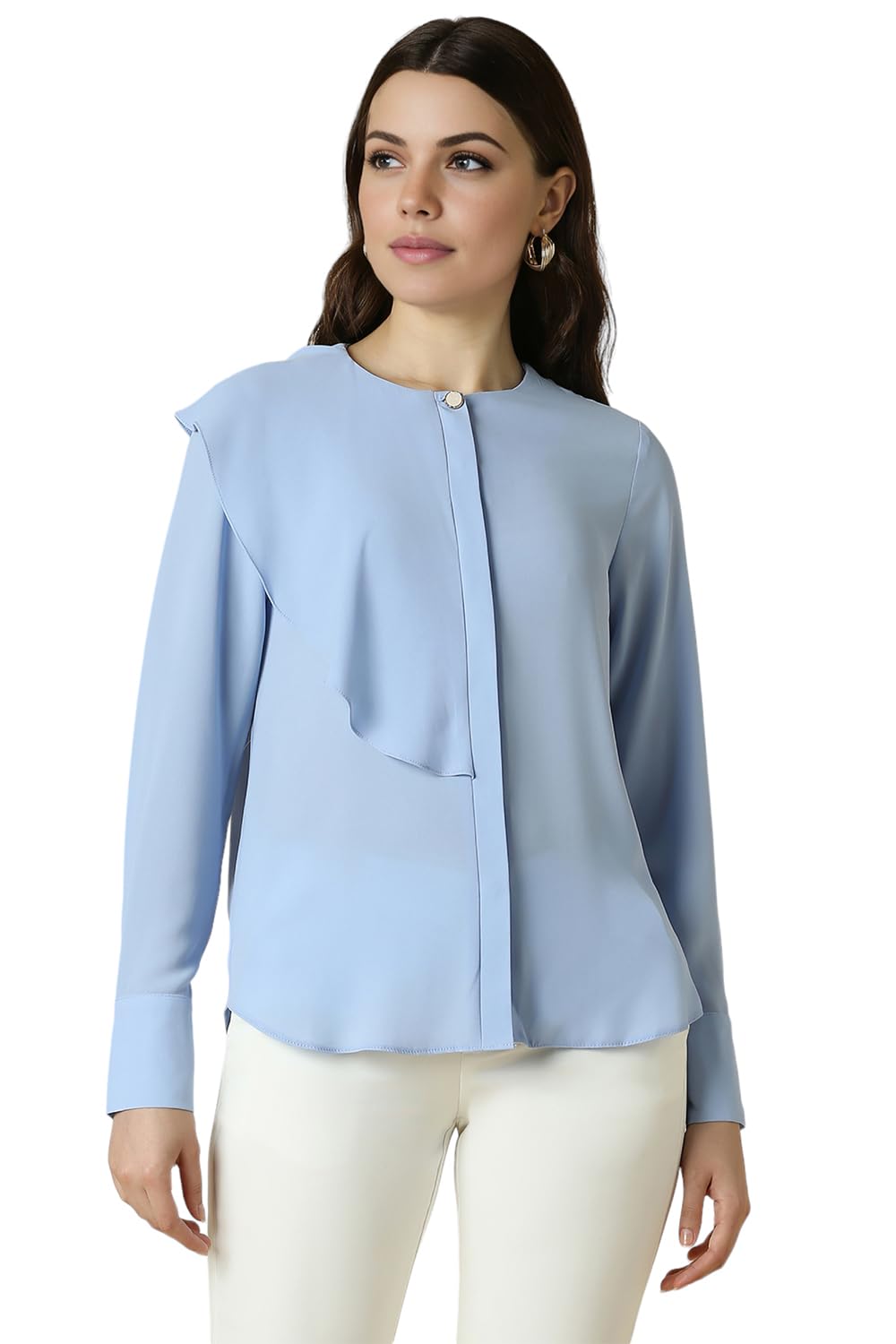 Allen Solly Women's Blue Plain Long Sleeve Formal Shirt