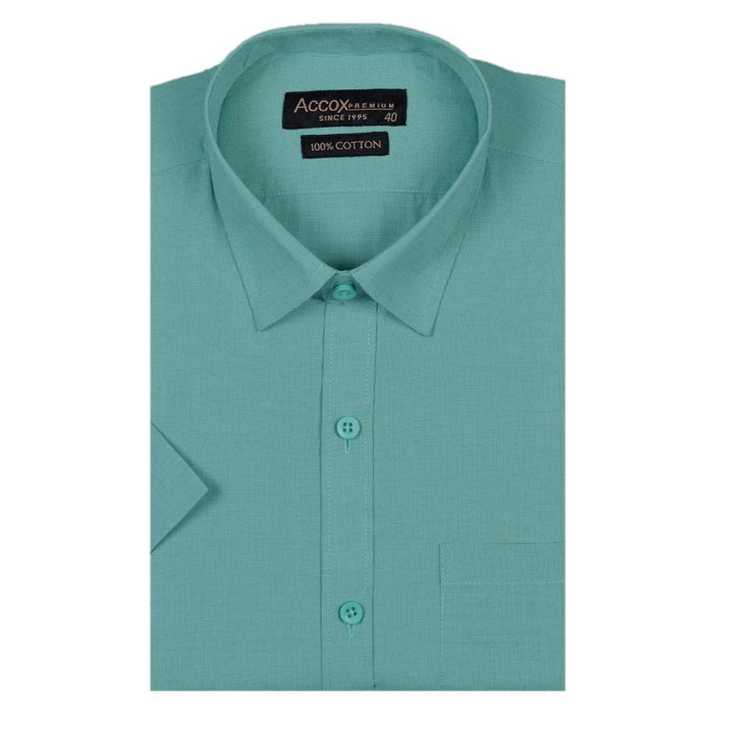 ACCOX Men's Half Sleeves Formal Regular Fit Cotton Plain Shirt(Green,GO550)