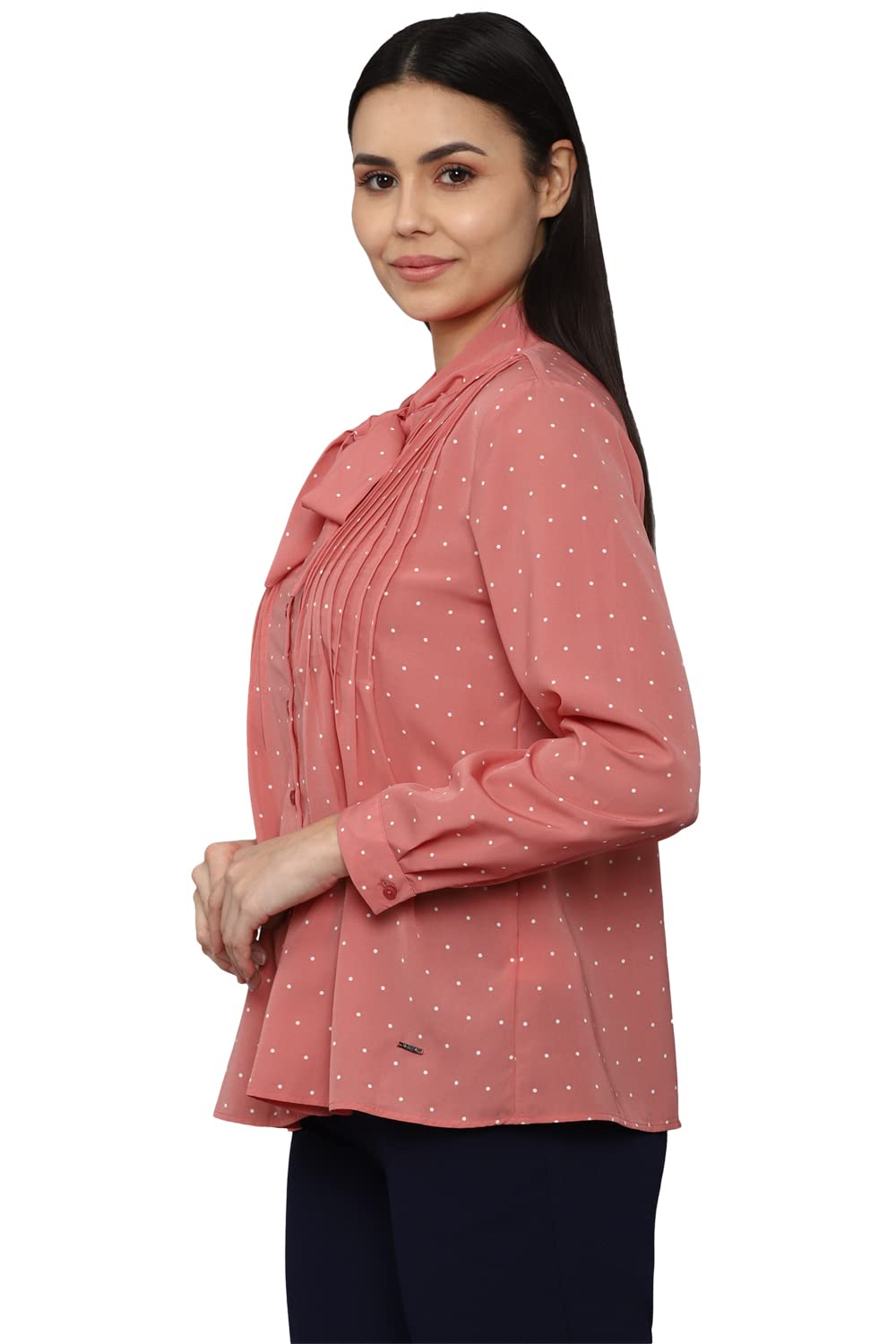 Allen Solly Women's Polyester Pink Printed Full Sleeve Casual Shirt