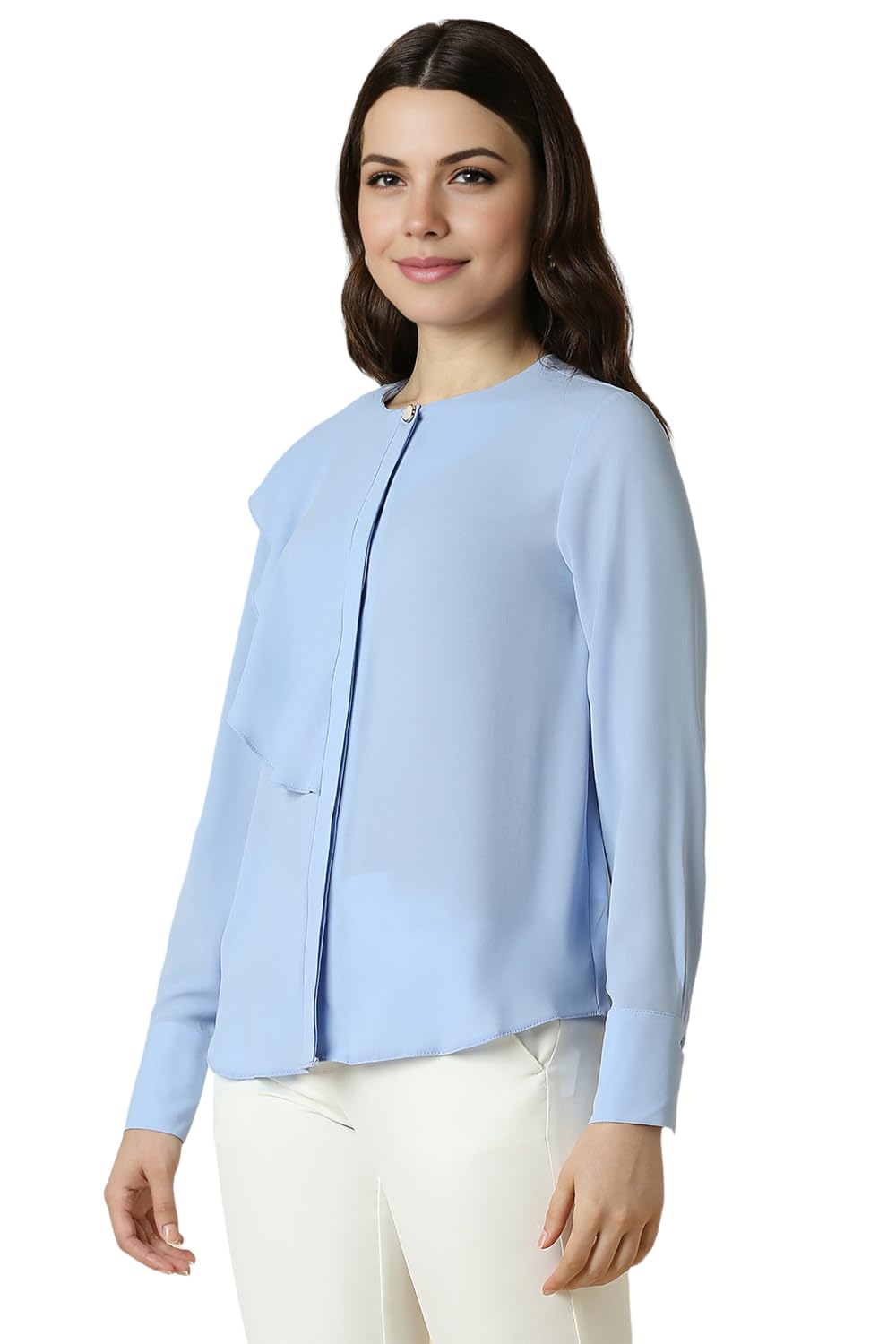 Allen Solly Women's Blue Plain Long Sleeve Formal Shirt