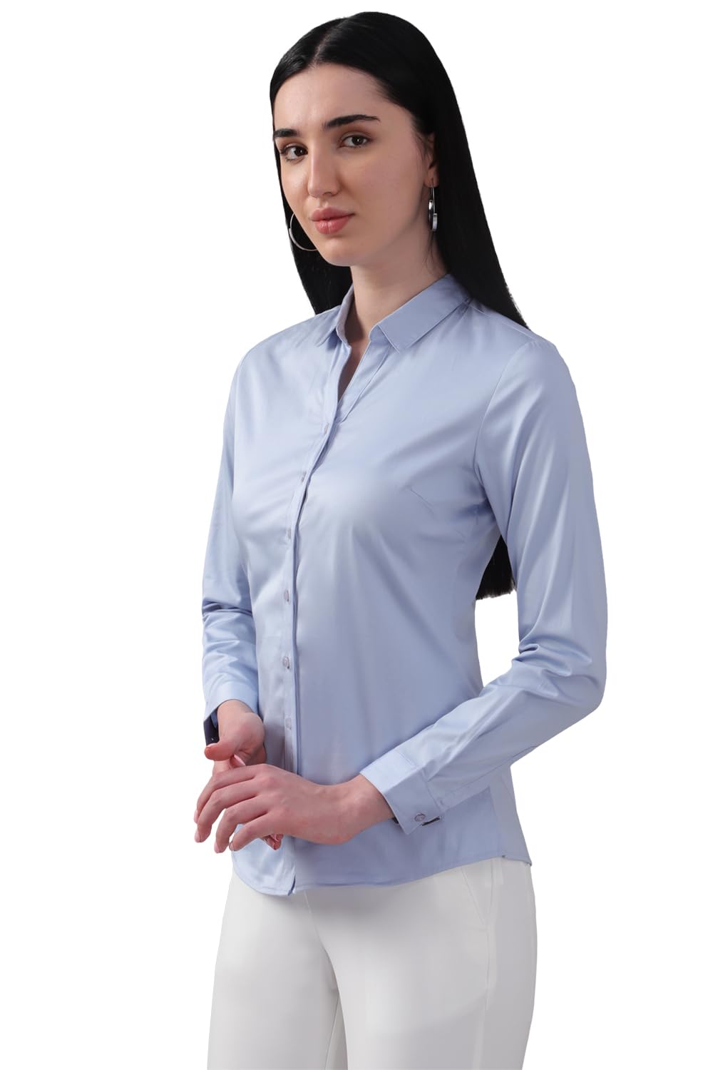 Allen Solly Women's Light Blue Plain Full Sleeve Casual Shirt
