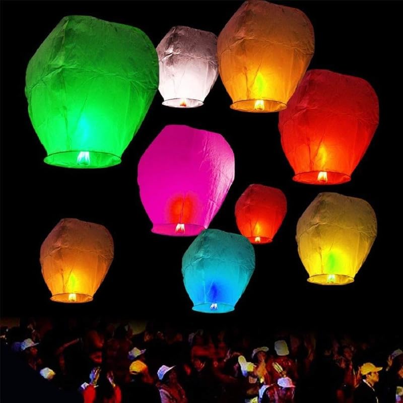 2VRN Paper Sky Lanterns Multicolour Wishing Hot Air Balloon/Flying Night Sky Candle for Diwali/Christmas/Marriage/Birthday/Pack of 4(Sky Lanterns-VRN2