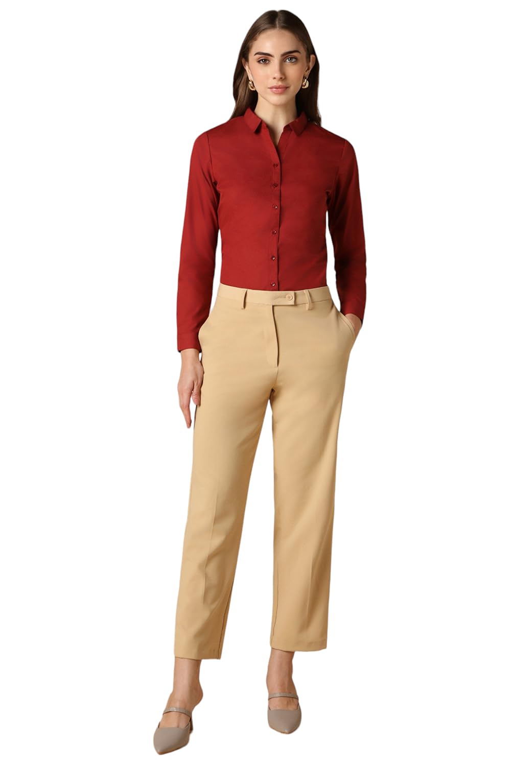 Allen Solly Women's Cotton Maroon Plain Full Sleeve Formal Shirt