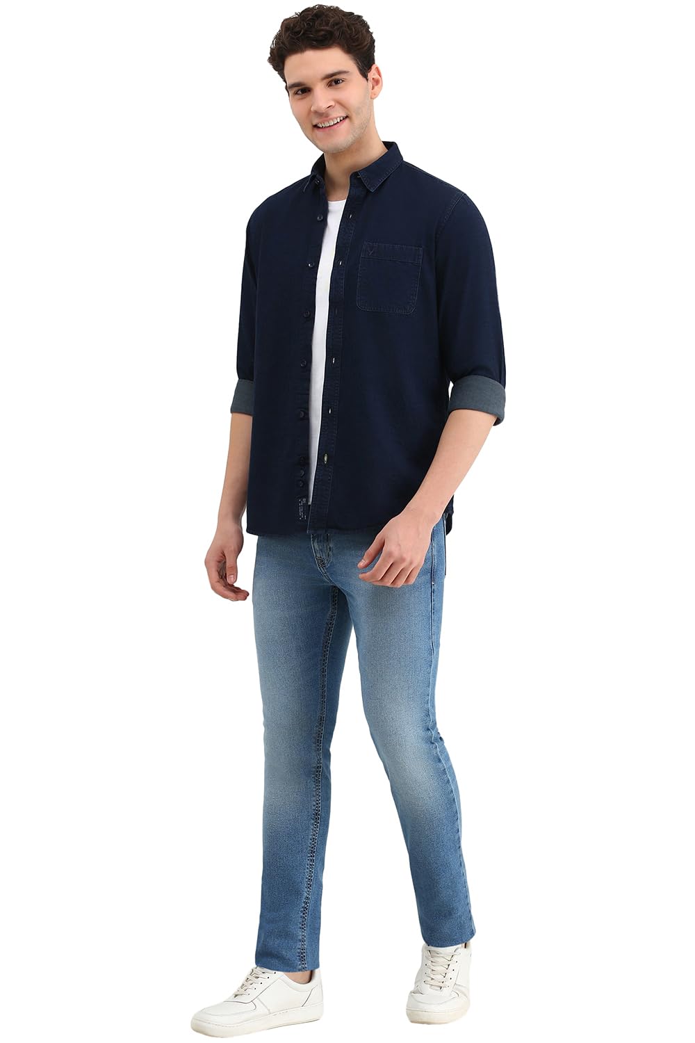 Allen Solly Men Navy Custom Fit Solid Full Sleeves Casual Shirts