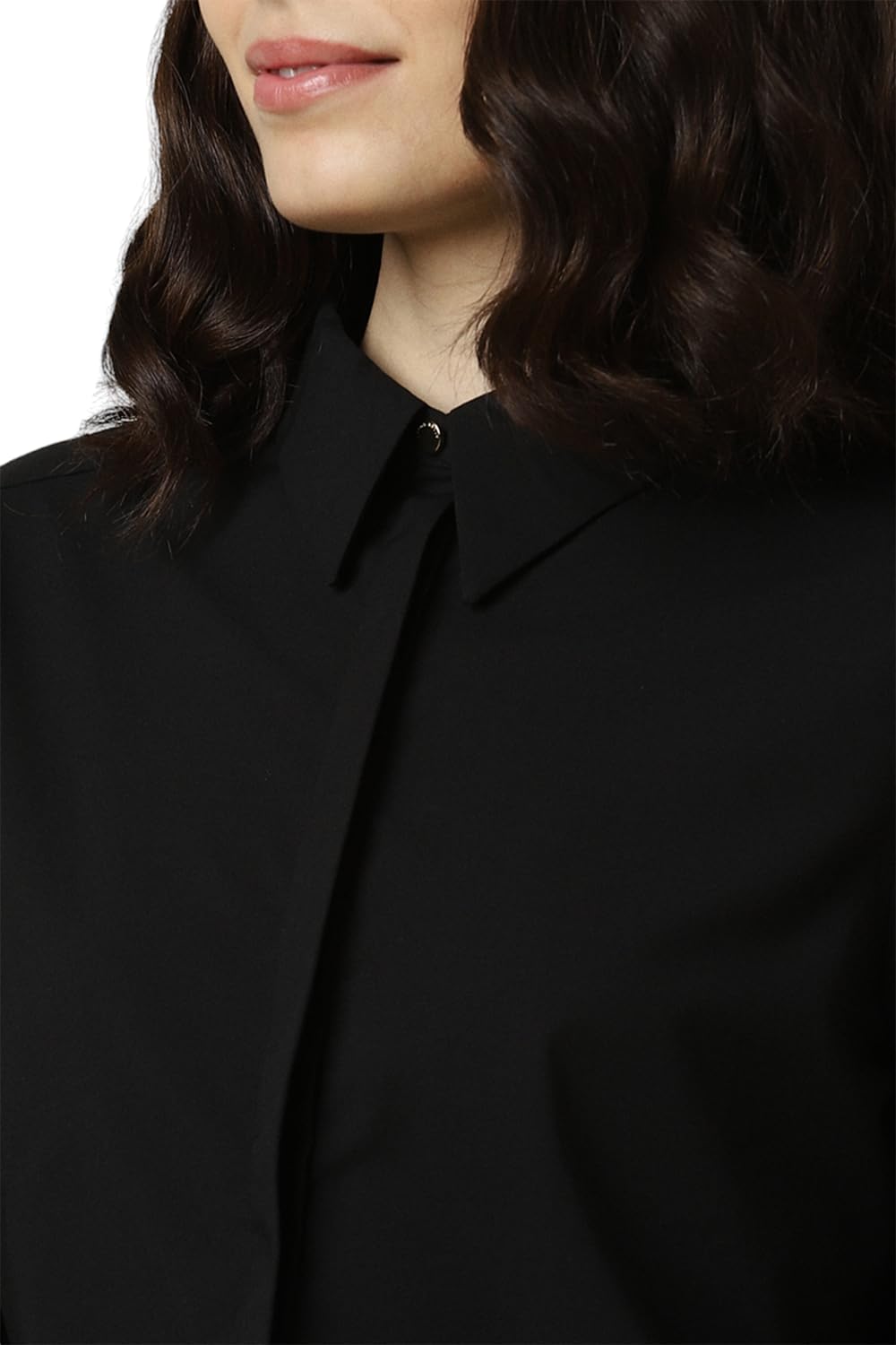 Allen Solly Women's Black Plain 3/4 Sleeve Casual Shirt