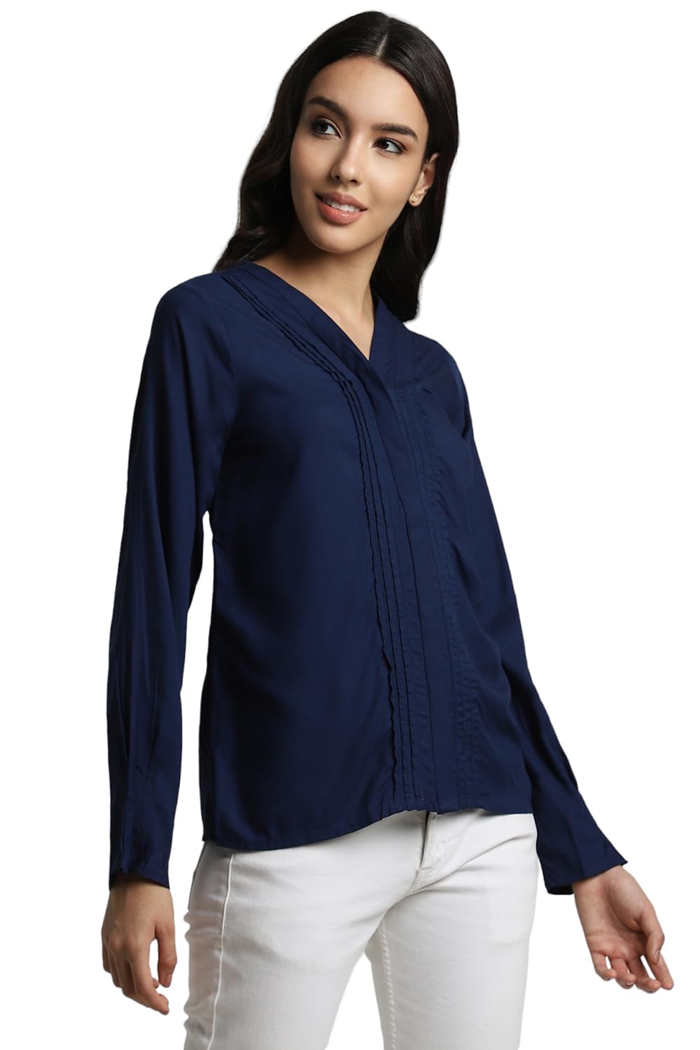 Allen Solly Women's Navy Plain Long Sleeve Casual Shirt