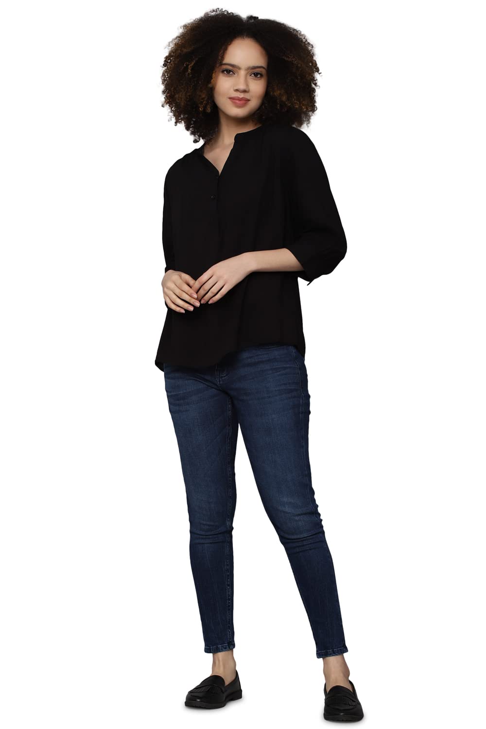 Allen Solly Women's Black1 Plain 3/4 Sleeve Blouse