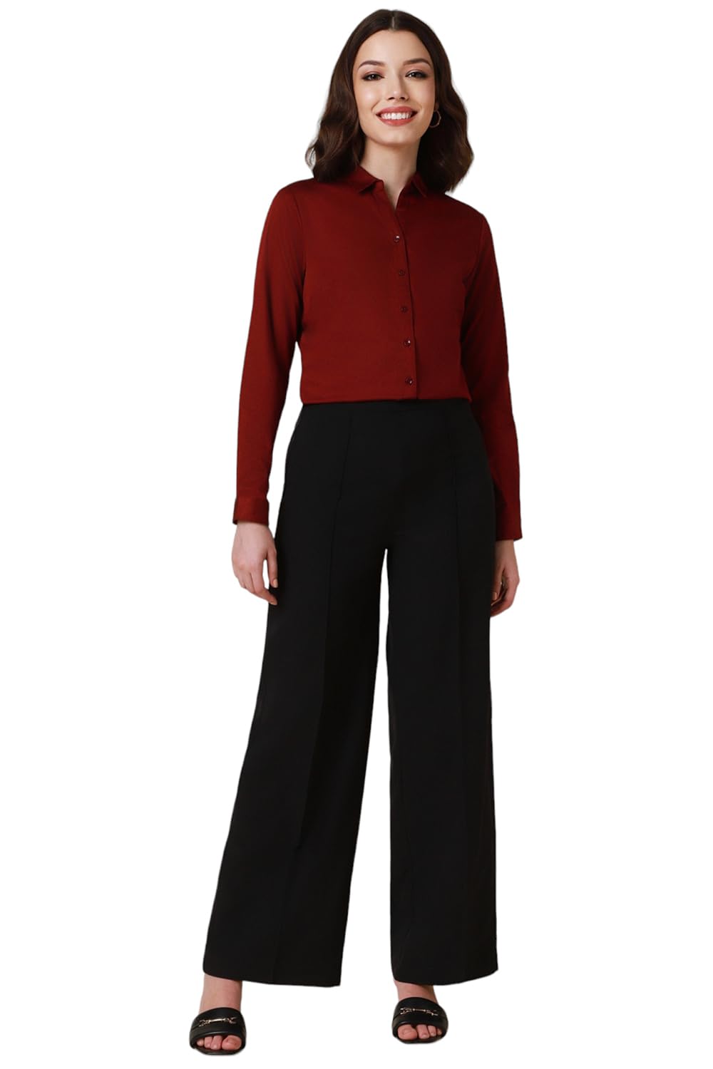 Allen Solly Women's Maroon Plain Long Sleeve Casual Shirt