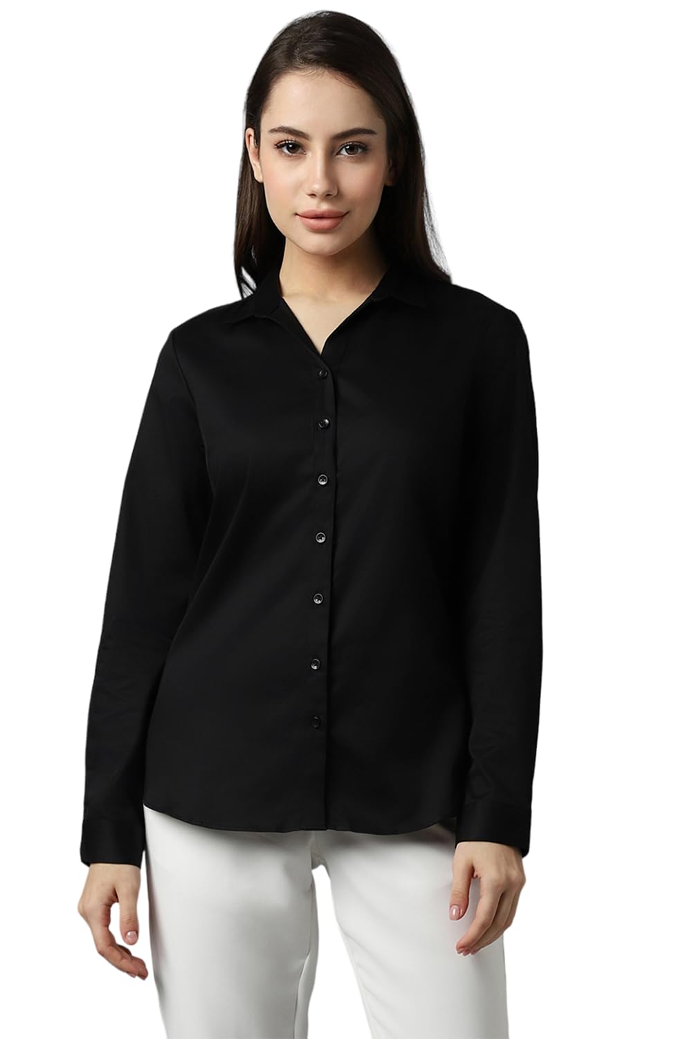 Allen Solly Women's Black Plain Long Sleeve Formal Shirt