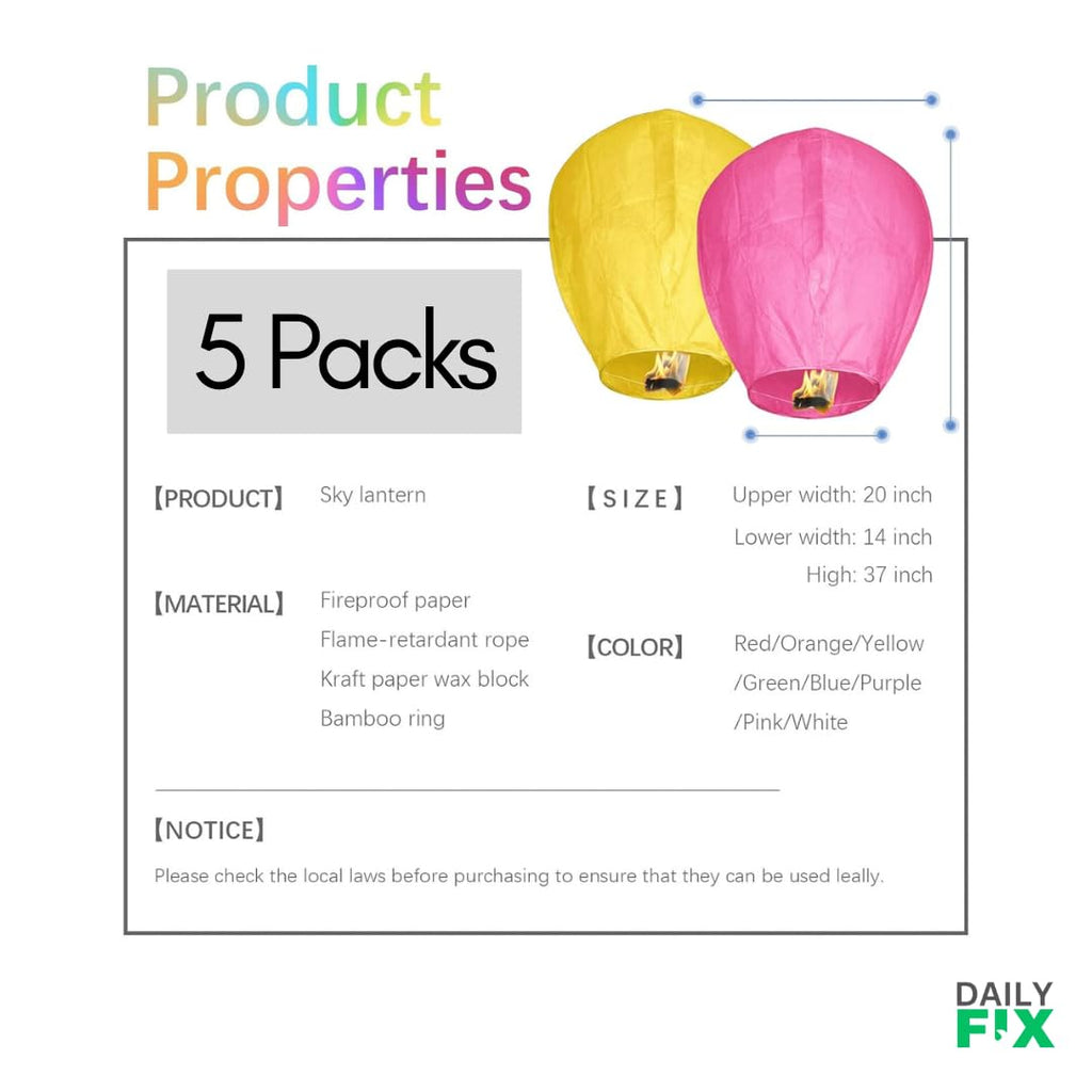 Sky Lanterns Paper Flying Sky Lantern Hot Air Balloon with Wax Candle Beautiful Lanterns for Weddings, Birthdays, Parties, Memorials, Diwali, New Year, Multicolor - Pack of 5