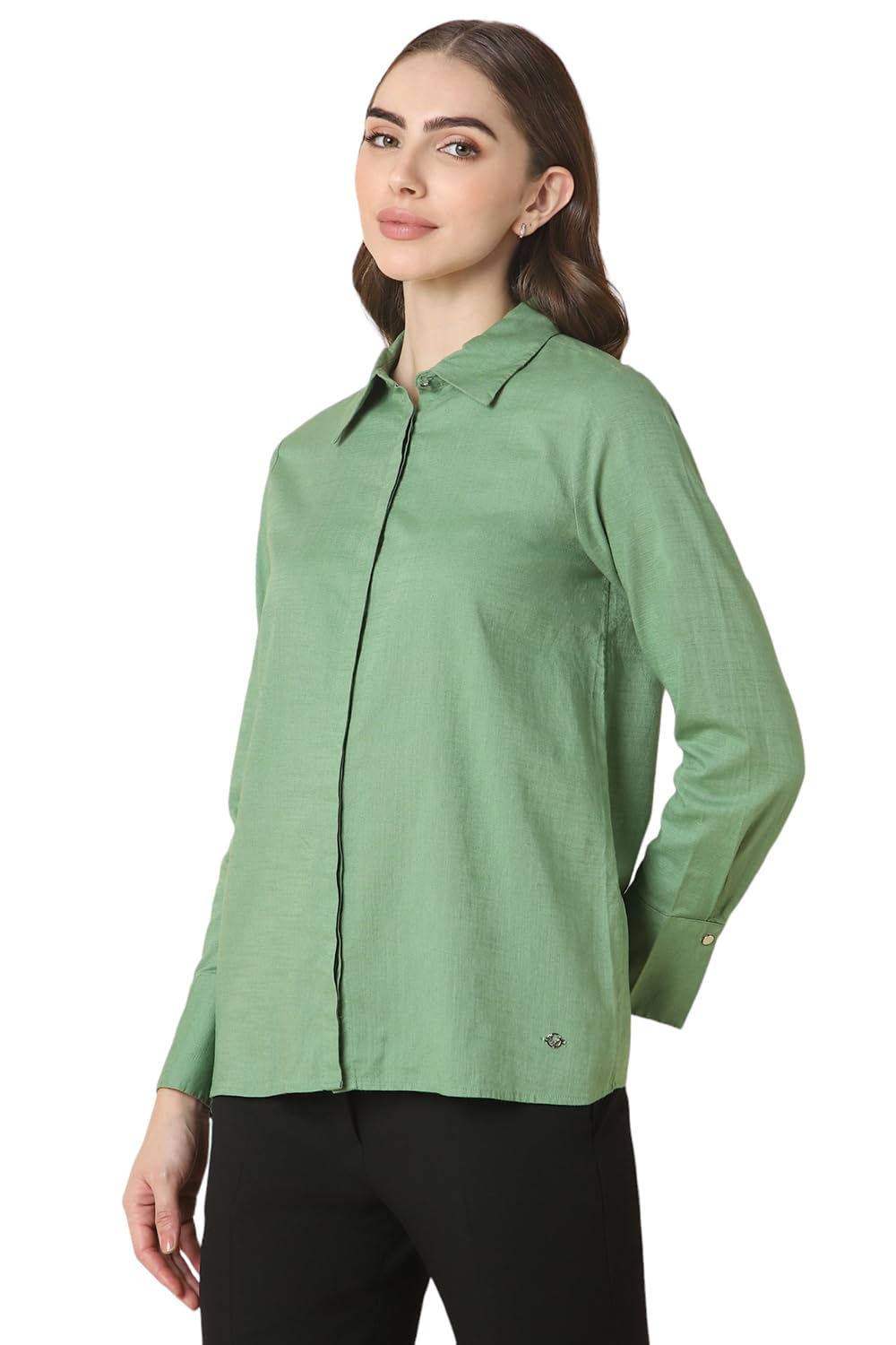 Allen Solly Women's Green Plain Long Sleeve Formal Shirt