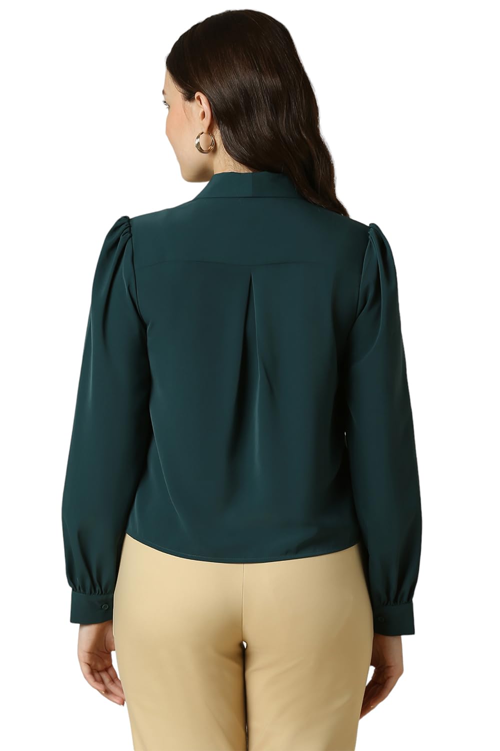 Allen Solly Women's Polyester Dark Green Plain Full Sleeve Blouse
