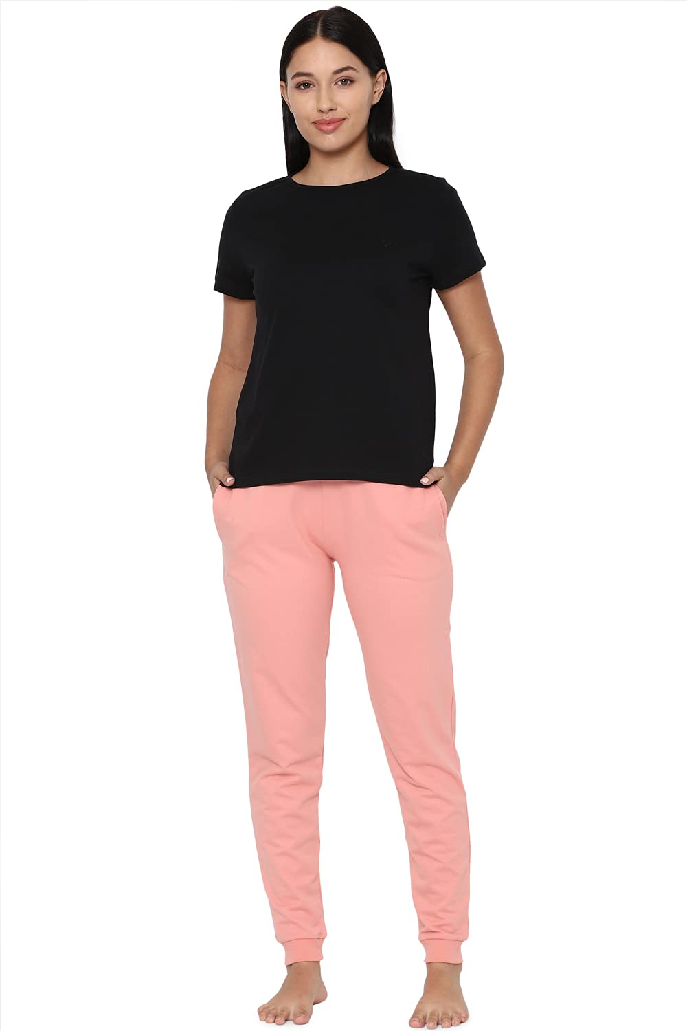 Allen Solly Women's Cotton BLACK Plain Half Sleeve T-Shirt