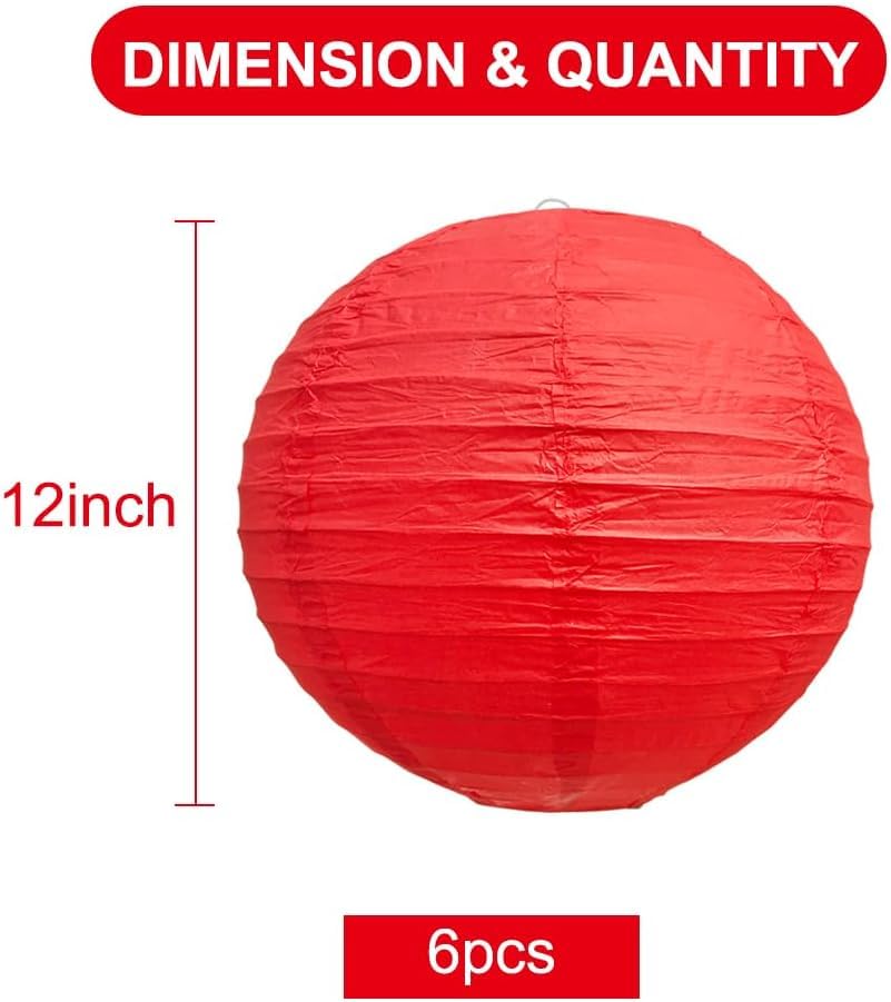 GreenUniverse 10-12 INCH Chinese Japanese Paper Lanterns withpack of 5 pcs (Red)