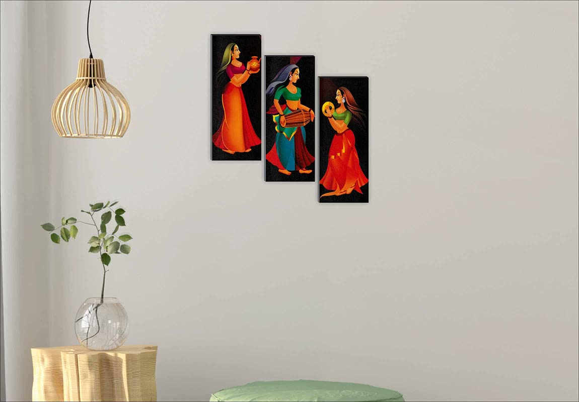 SAF paintings Tribal 6MM MDF Framed Set of 3 Digital Reprint 15 inch x 18 inch Painting () SAFJ34 SAFJ34
