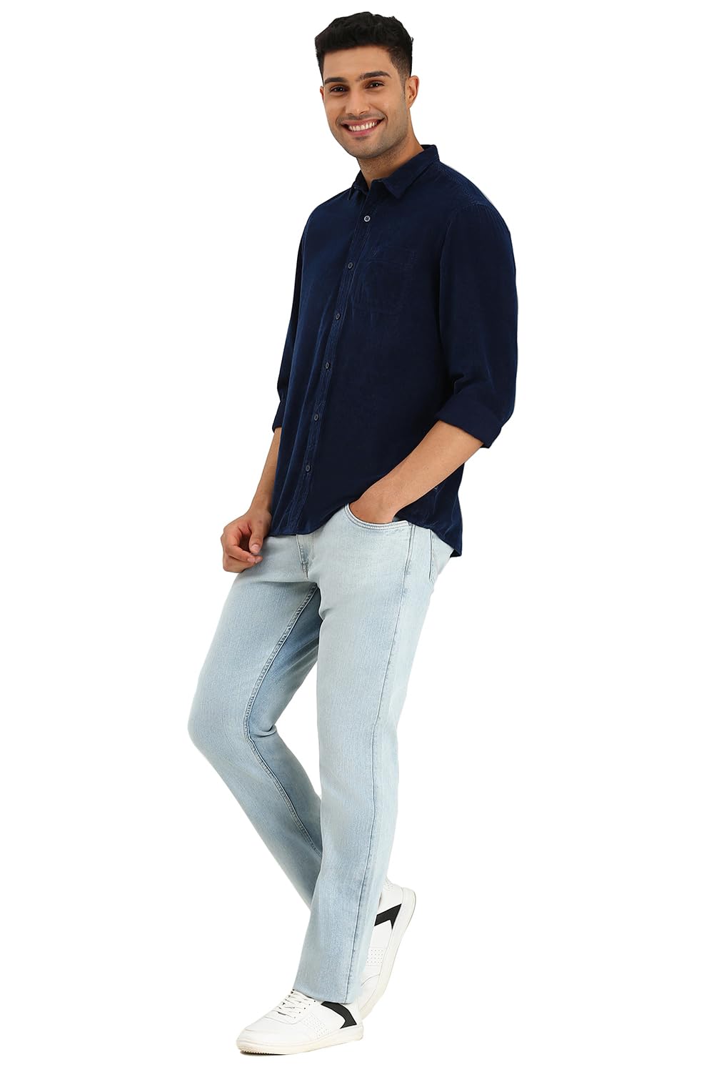 Allen Solly Men Navy Custom Fit Solid Full Sleeves Casual Shirts