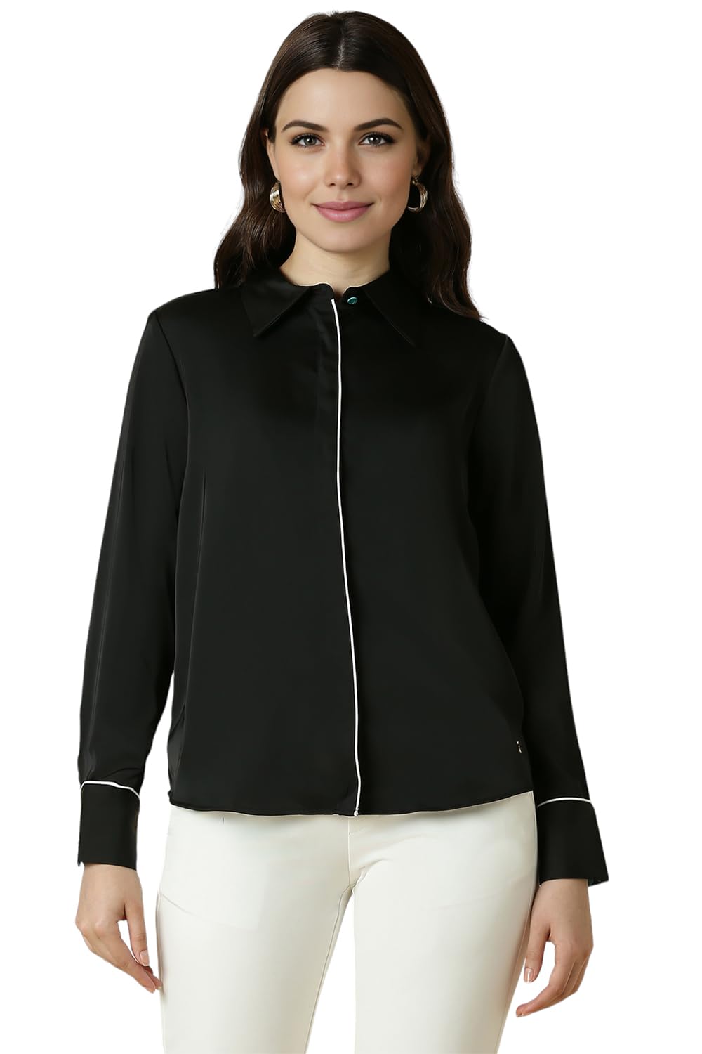 Allen Solly Women's Black Plain Long Sleeve Formal Shirt