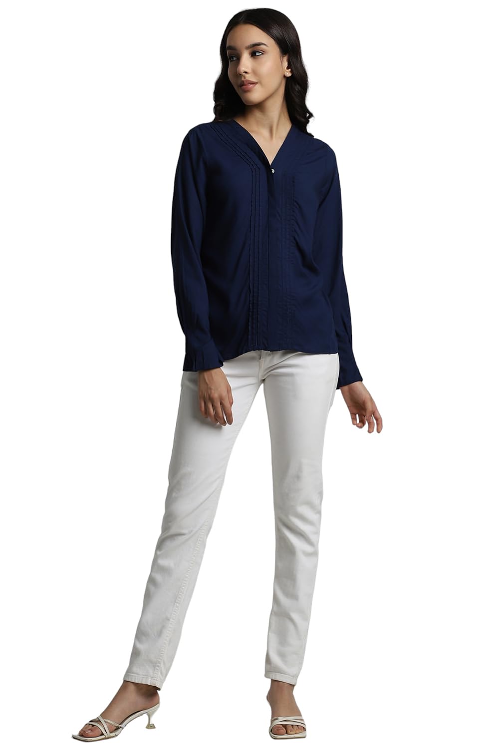 Allen Solly Women's Navy Plain Long Sleeve Casual Shirt