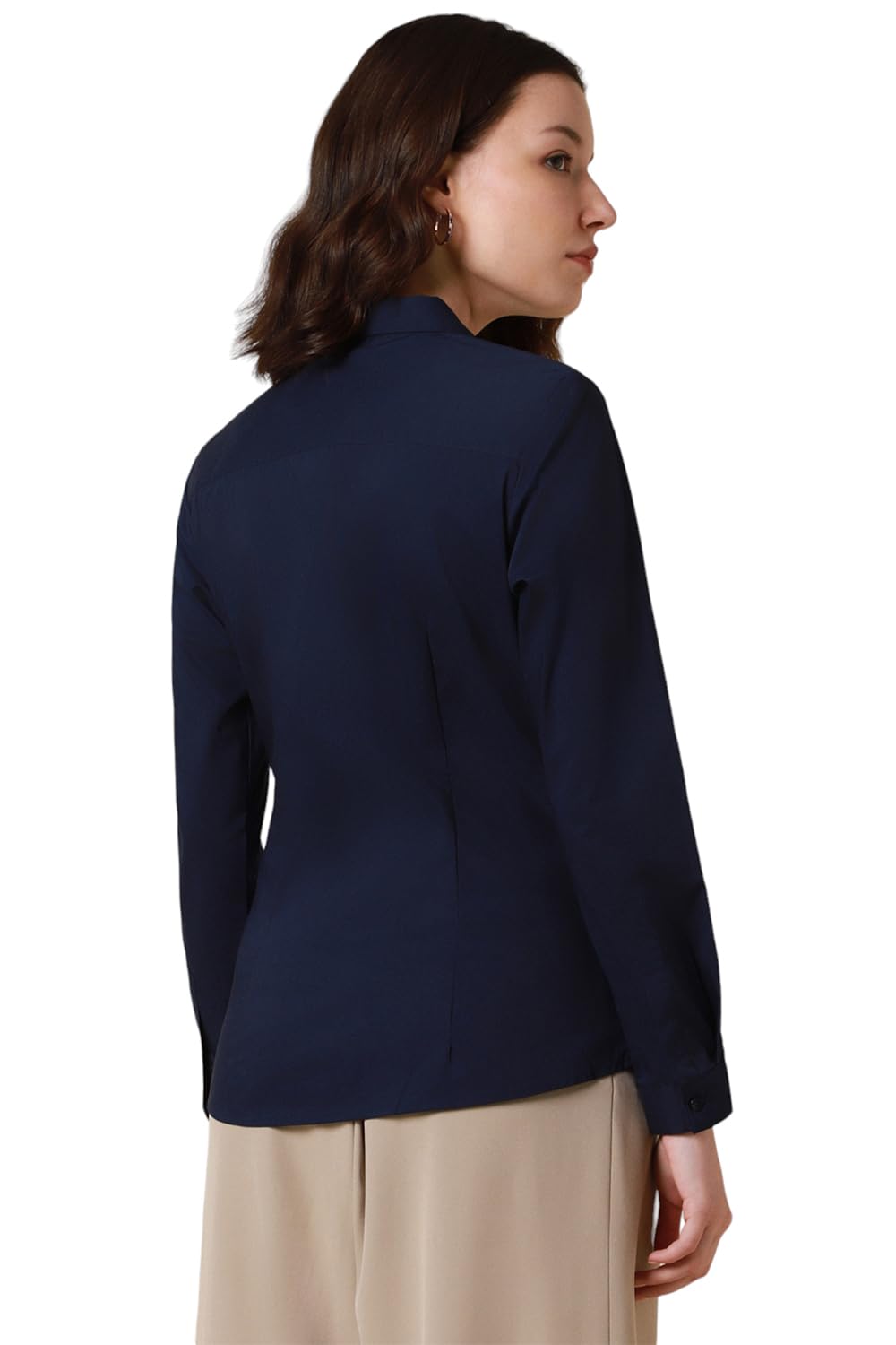 Allen Solly Women's Navy Plain Full Sleeve Casual Shirt