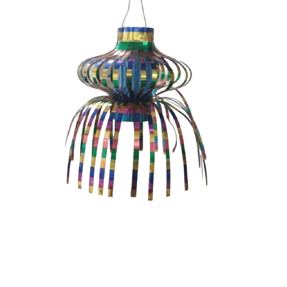 Party Crave Small Multicolor Reusable Metallic Folding Anar Hanging Akash Kandil/Diwali Lanterns for Home/Shop/Office & Many More Decor (Single Dome Folding Anar Kandil, 12pc Packing)