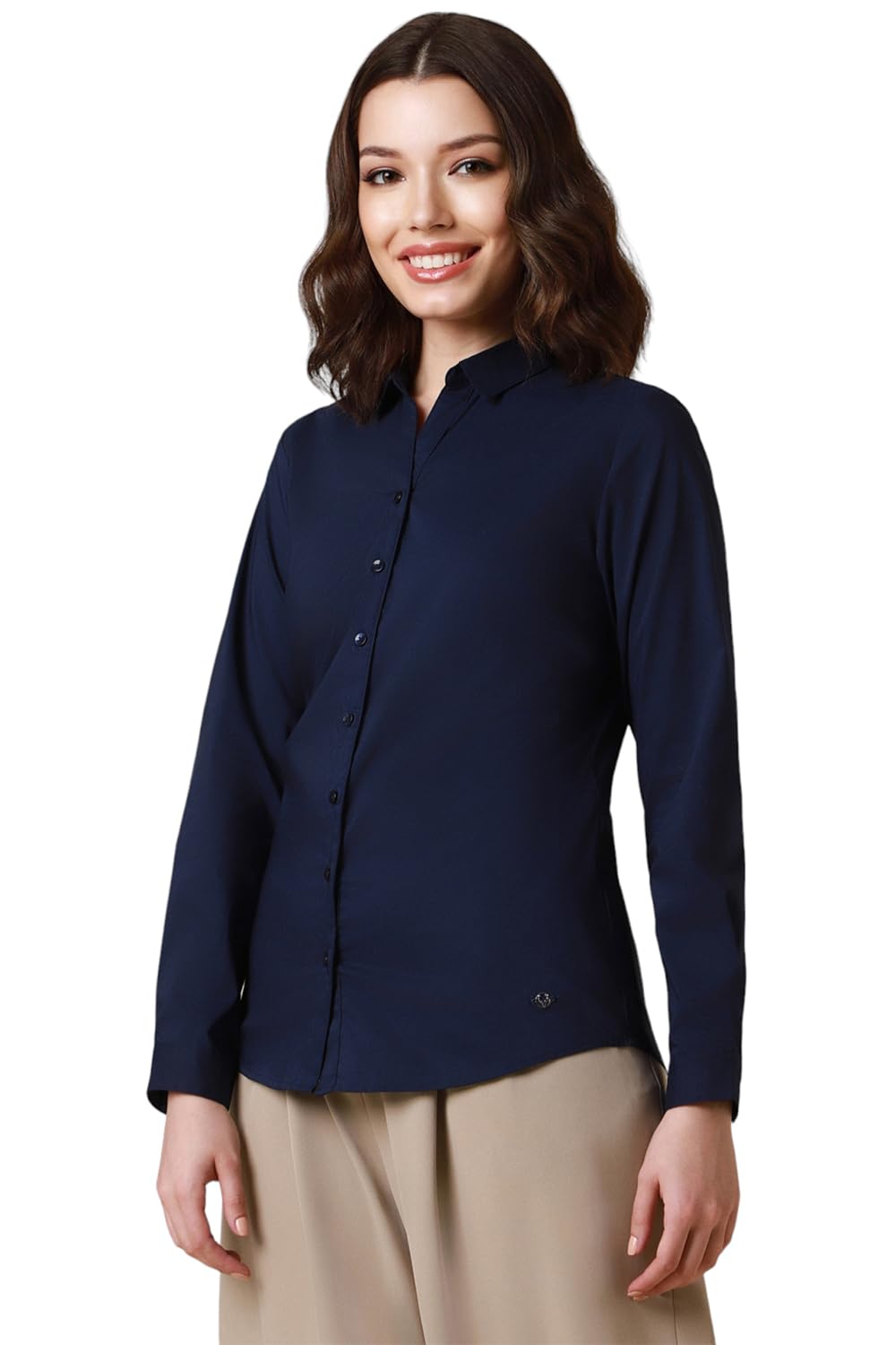 Allen Solly Women's Navy Plain Full Sleeve Casual Shirt