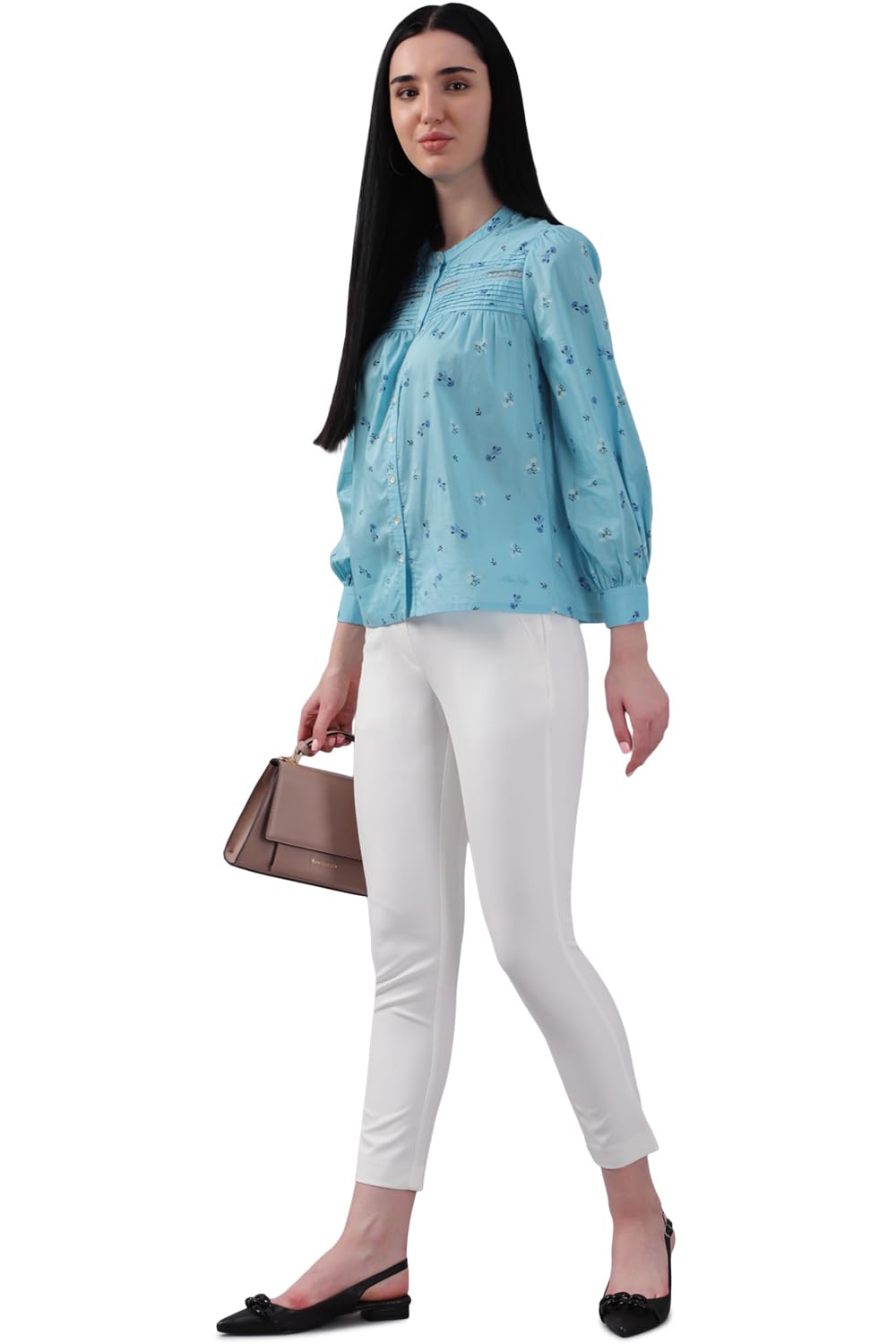 Allen Solly Women's Blue Printed 3/4 Sleeve Casual Shirt