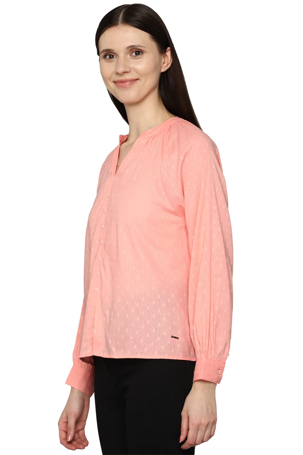 Allen Solly Women's Cotton Pink Plain Full Sleeve Casual Shirt