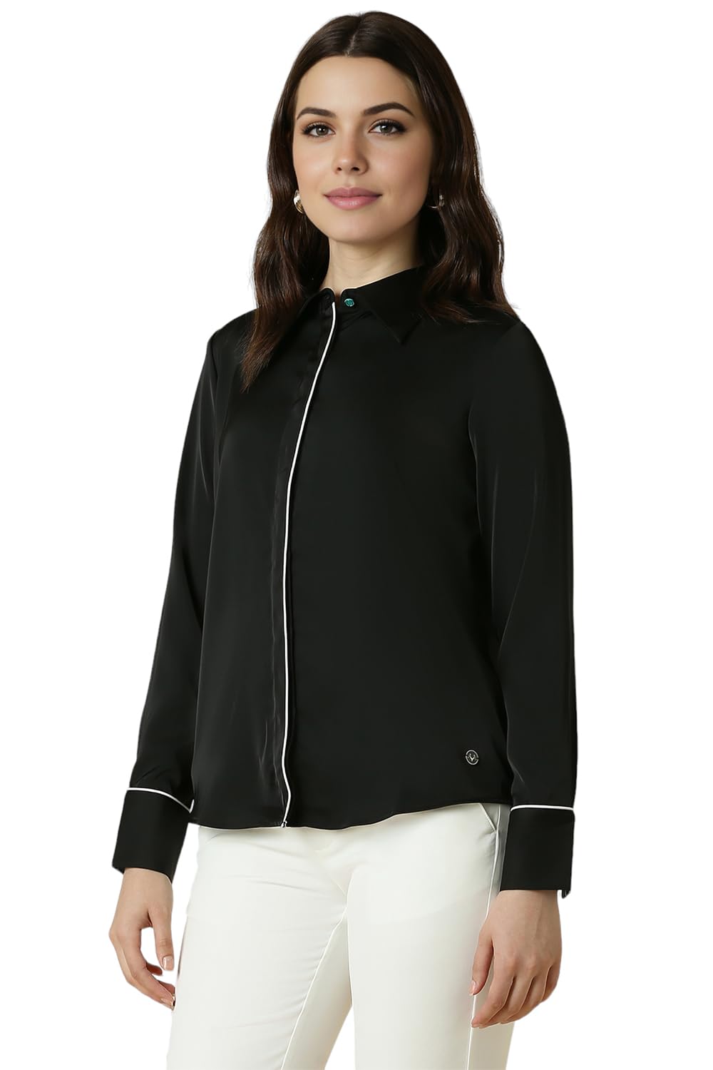 Allen Solly Women's Black Plain Long Sleeve Formal Shirt