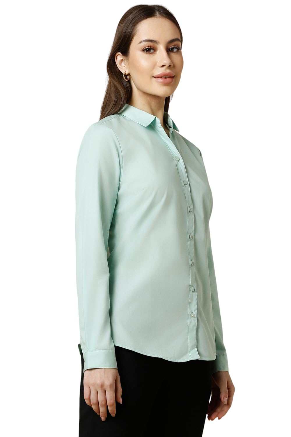 Allen Solly Women's Cotton Light Green Plain Full Sleeve Casual Shirt