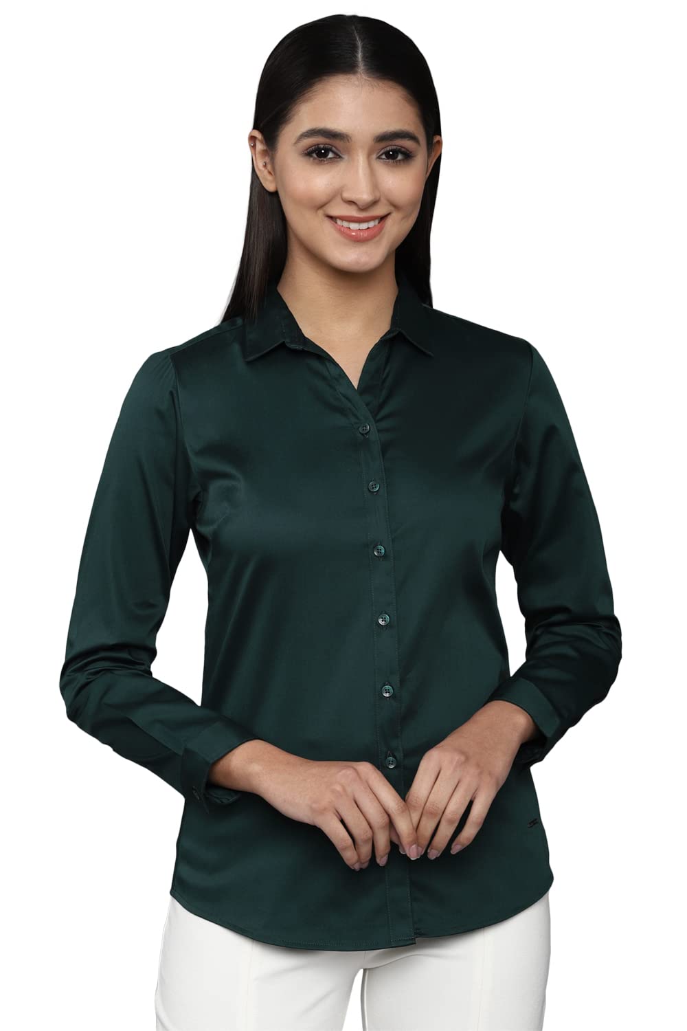 Allen Solly Women's Green Plain Full Sleeve Casual Shirt
