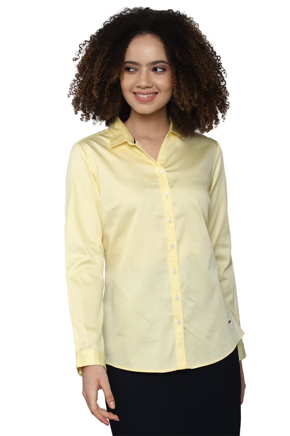 Allen Solly Women's Yellow Plain Long Sleeve Casual Shirt