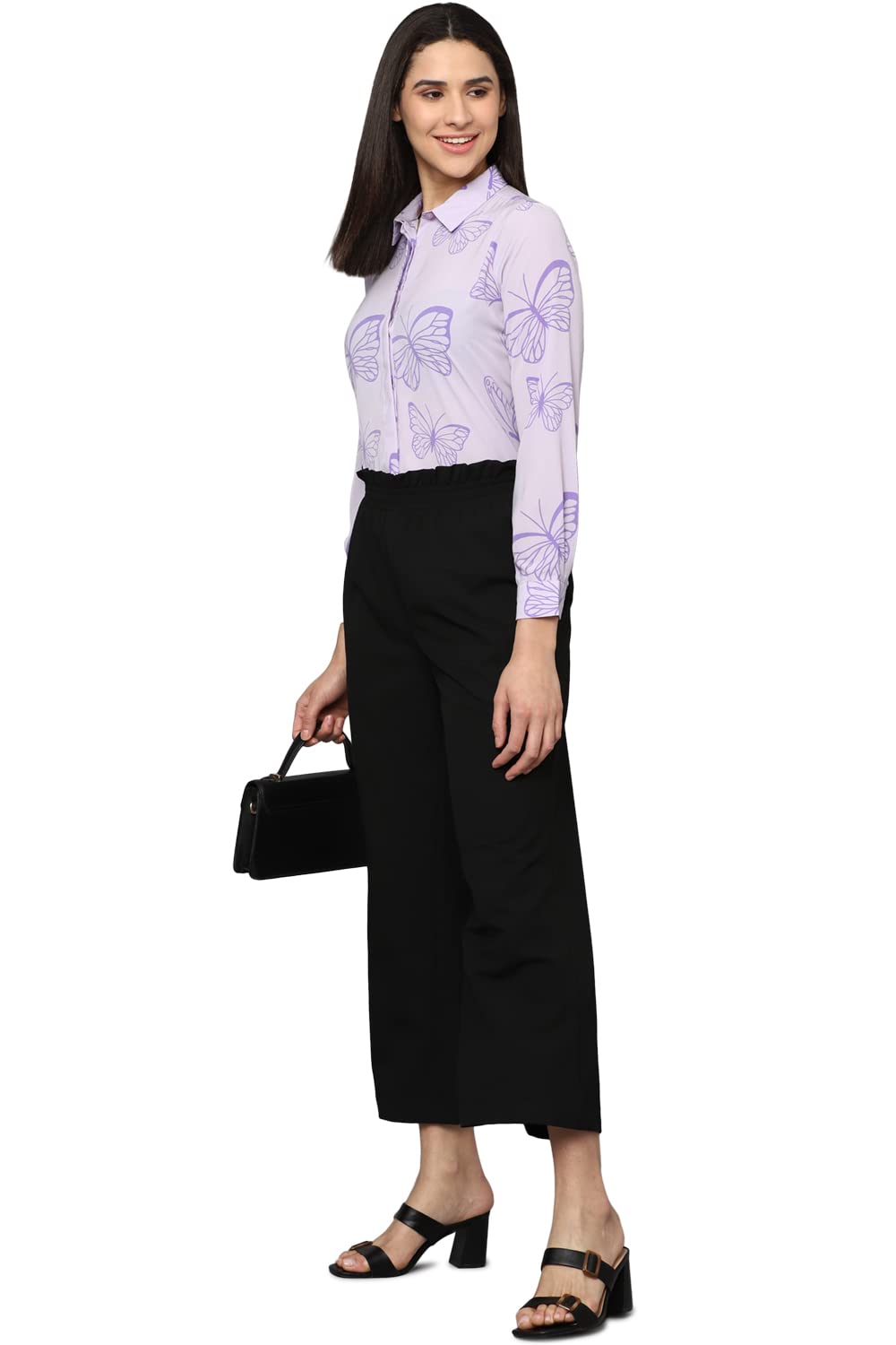 Allen Solly Women's Polyester LILAC Printed Long Sleeve Casual Shirt