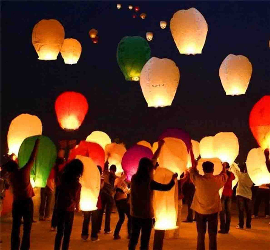 Enamic UK Sky Lanterns Wishing Hot Air Balloon/Flying Night Sky Light Candle for Diwali/Christmas/Birthday/All Festival Multicolor Pack of 5 || G@252