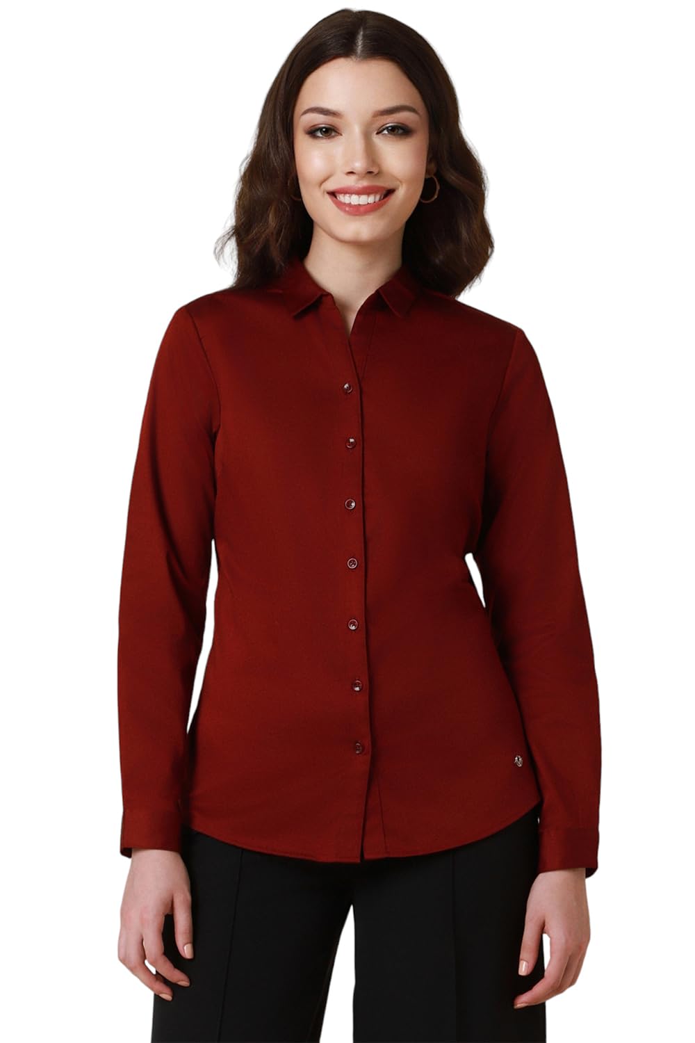 Allen Solly Women's Maroon Plain Long Sleeve Casual Shirt