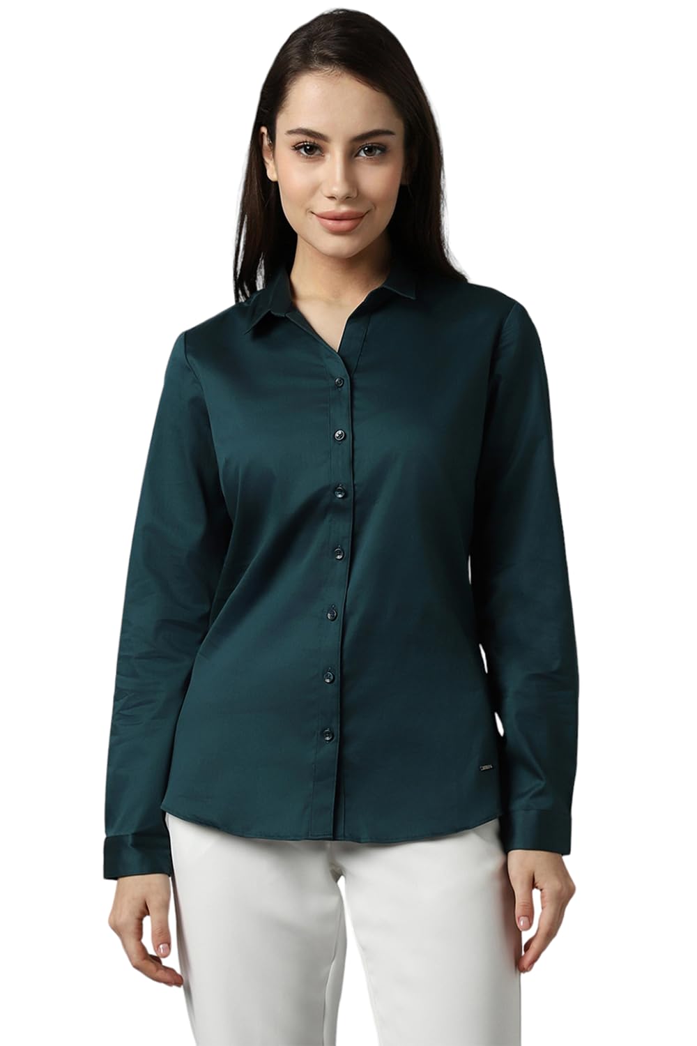 Allen Solly Women's Dark Green Plain Long Sleeve Formal Shirt