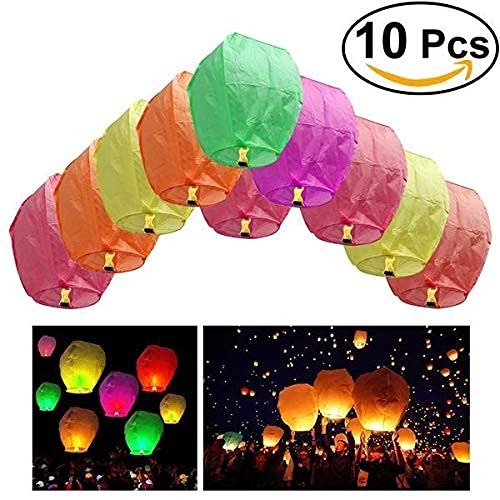 EVOLON DEALS Paper Sky Lantern Hot Air Balloon for Diwali Decoration Birthday Pack of 10 (Flying Night Sky Light Lantern