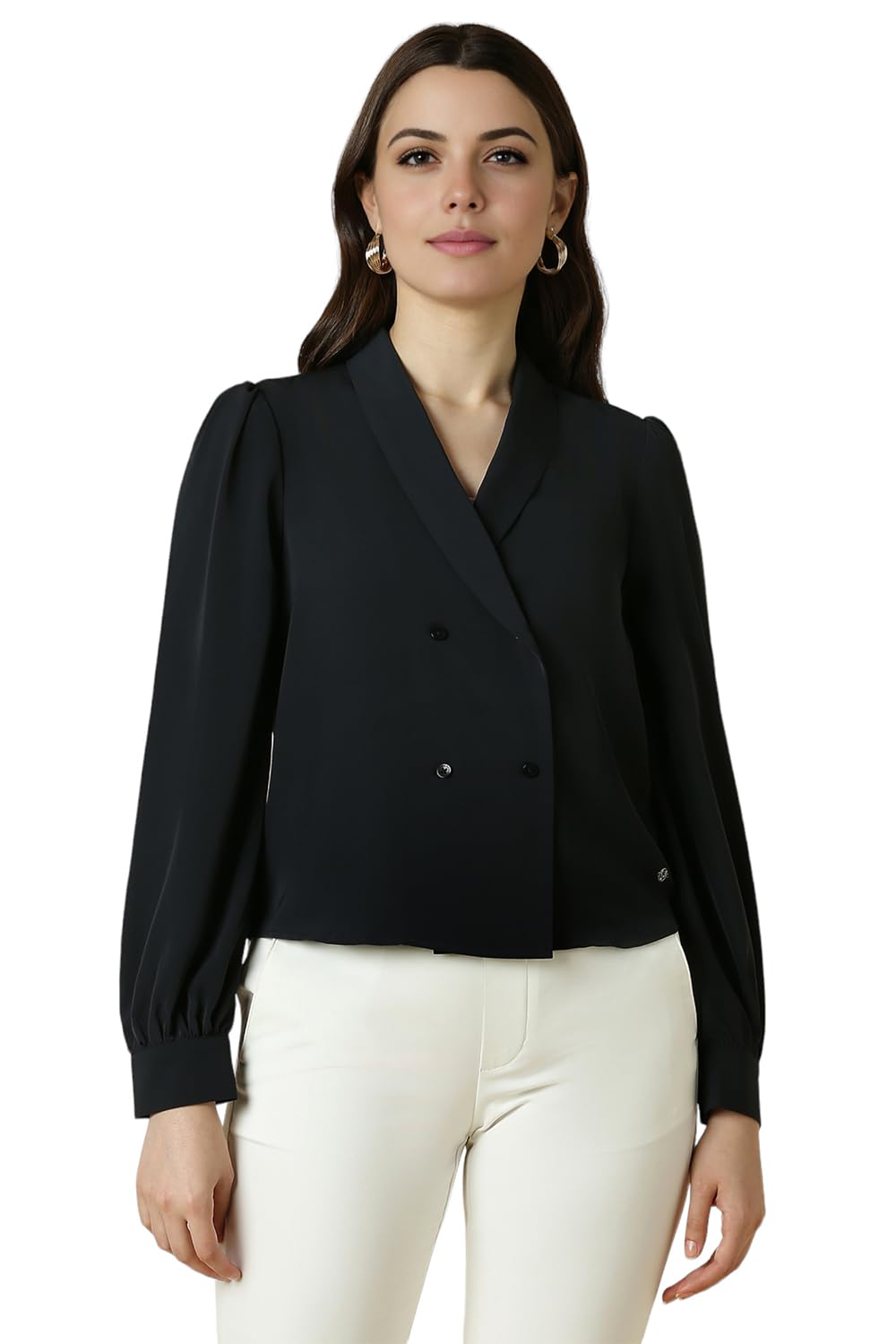 Allen Solly Women's Black Plain Full Sleeve Blouse