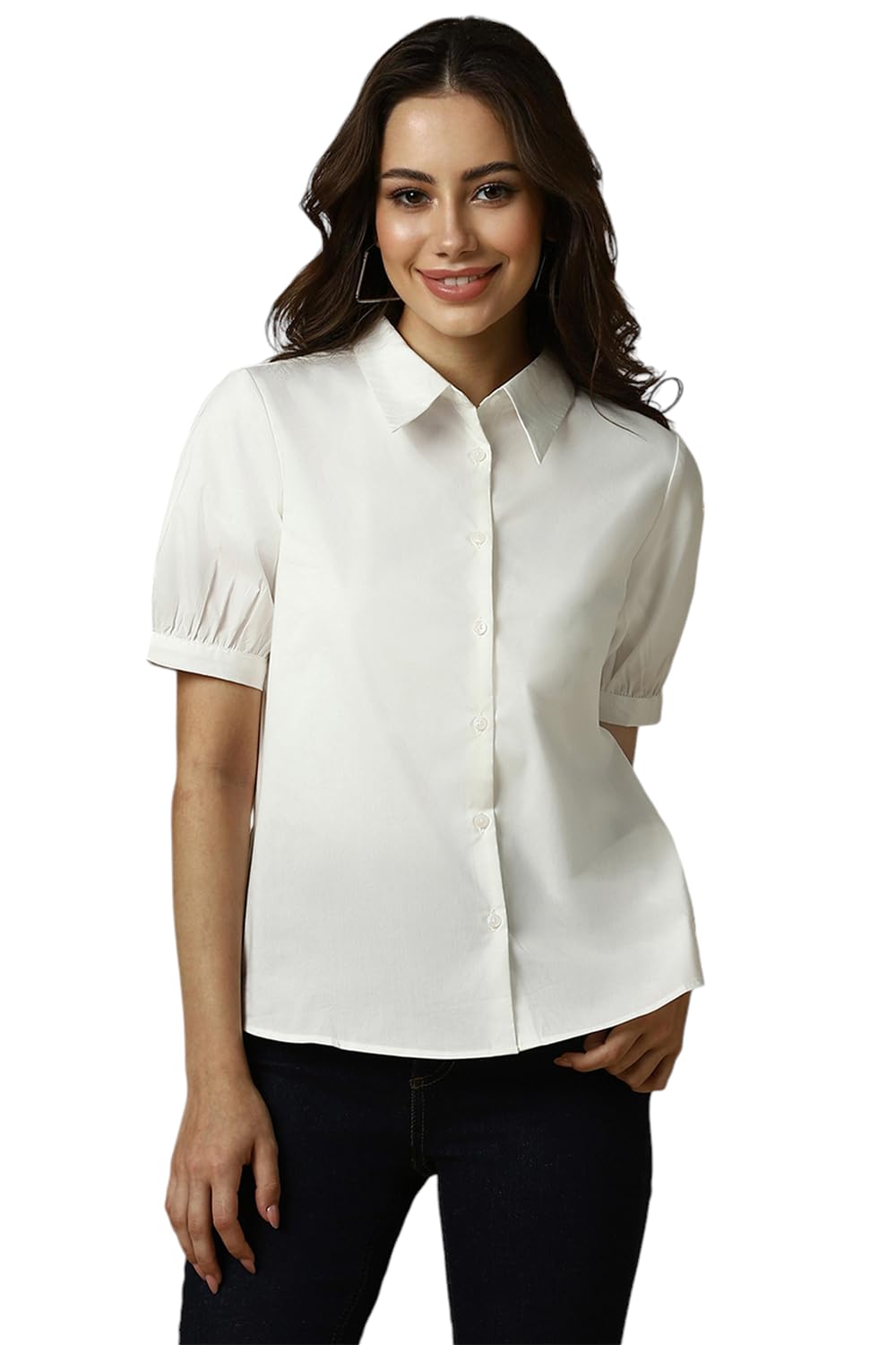 Allen Solly Women's Cotton White Plain Half Sleeve Casual Shirt