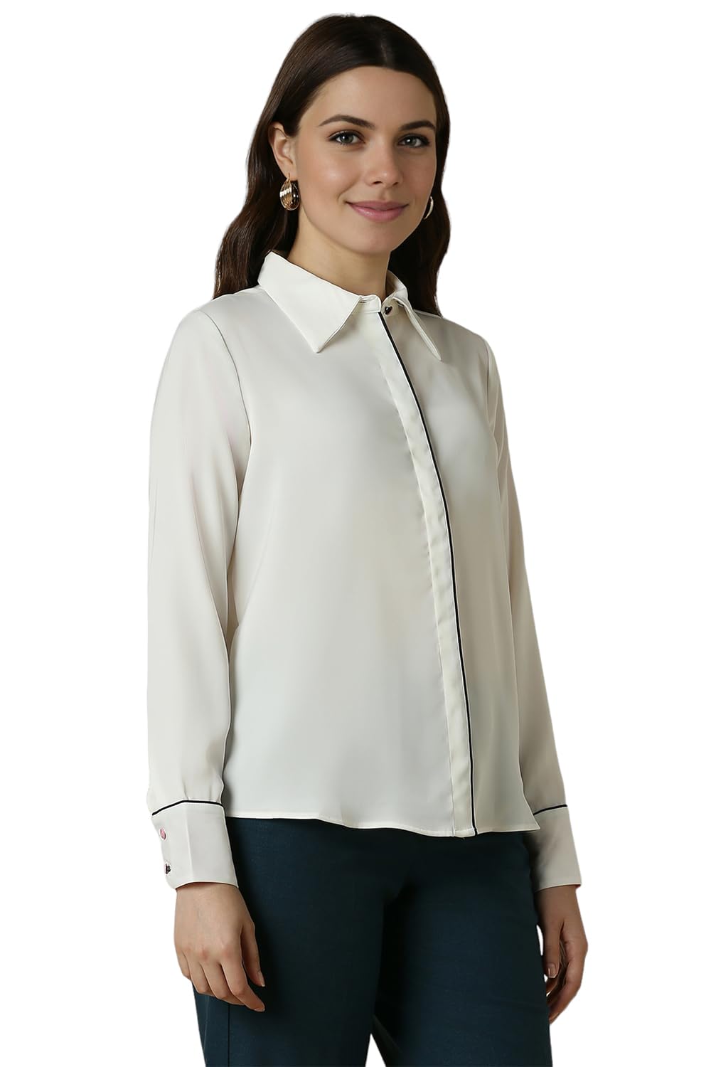 Allen Solly Women's White Plain Long Sleeve Formal Shirt