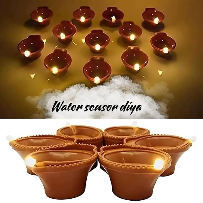 LUXELOOM Water Sensor Electric LED Diyas Plastic Flameless & Smokeless LED Diwali Light Diya Warm Tea Ligth Candles for All Festivals,Christmas,Home Decorators Led Diwali Diya (Pack of 30)