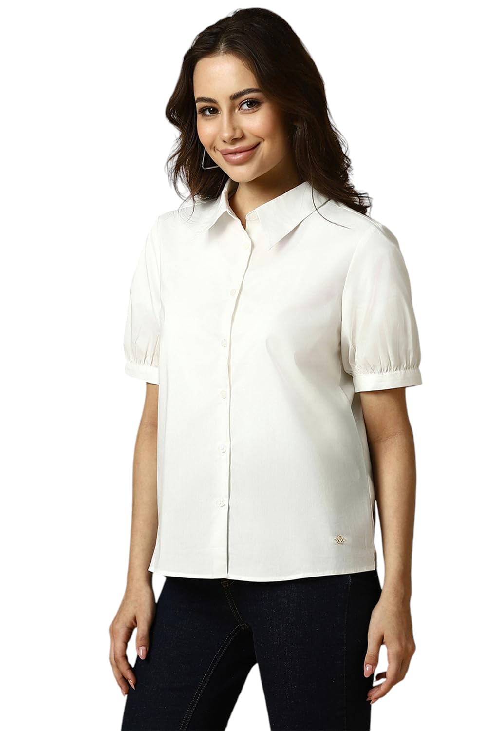 Allen Solly Women's Cotton White Plain Half Sleeve Casual Shirt