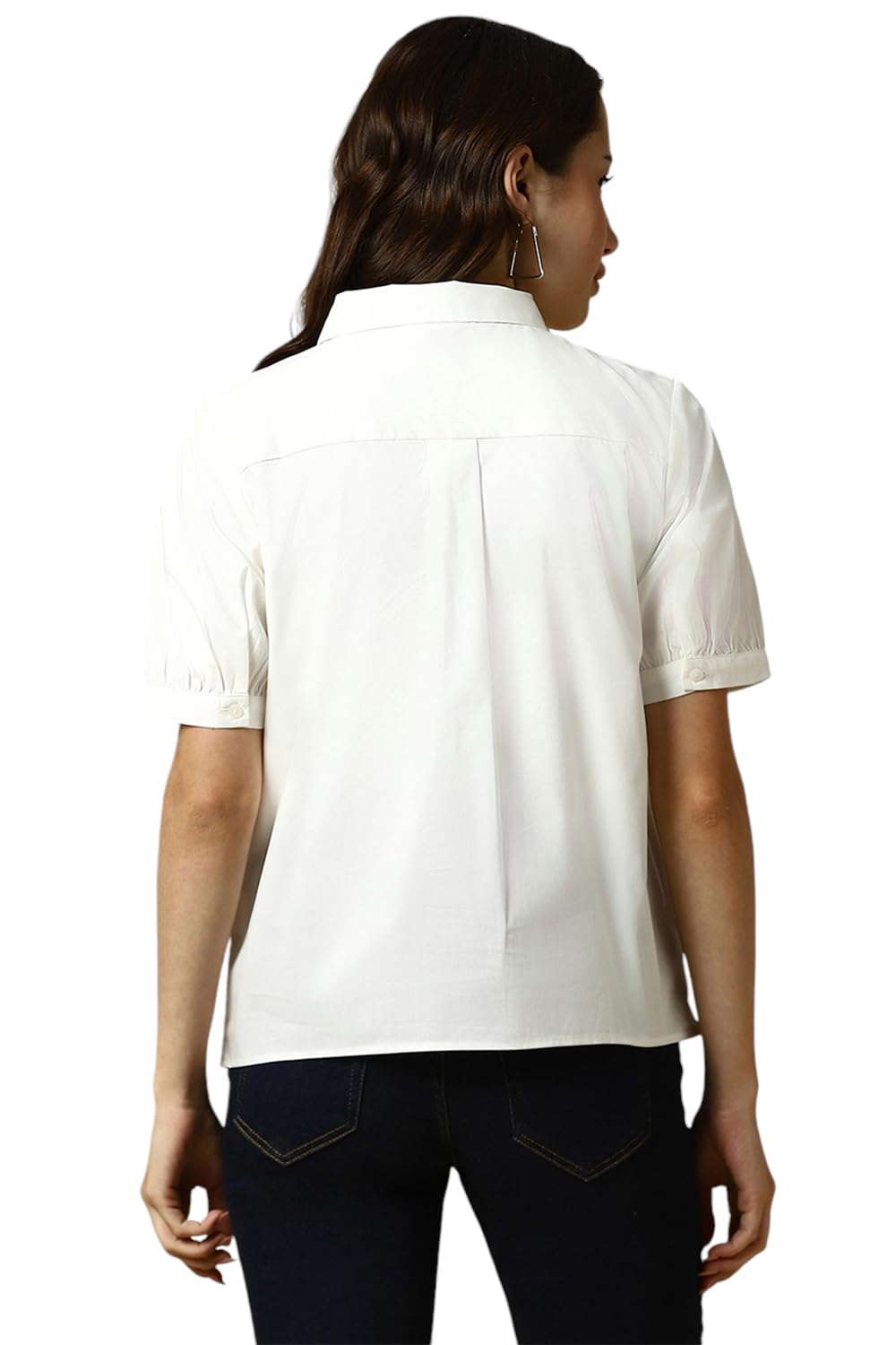 Allen Solly Women's Cotton White Plain Half Sleeve Casual Shirt