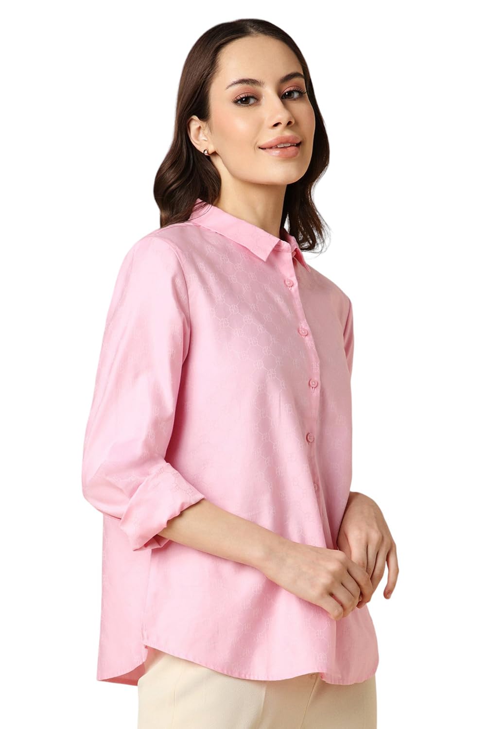 Allen Solly Women's Pink Printed Full Sleeve Formal Shirt