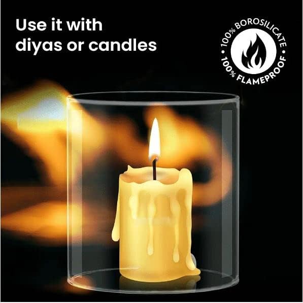 True Decor Borosilicate Diya Glass Cover Only Without Diya Glass Cover (Height: 3 Inch Width: 3 Inch)